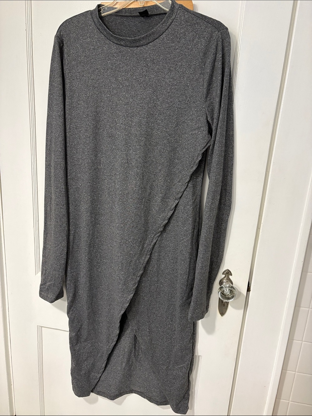 SHEIN Charcoal Gray Long Sleeve Twist-Detail Dress